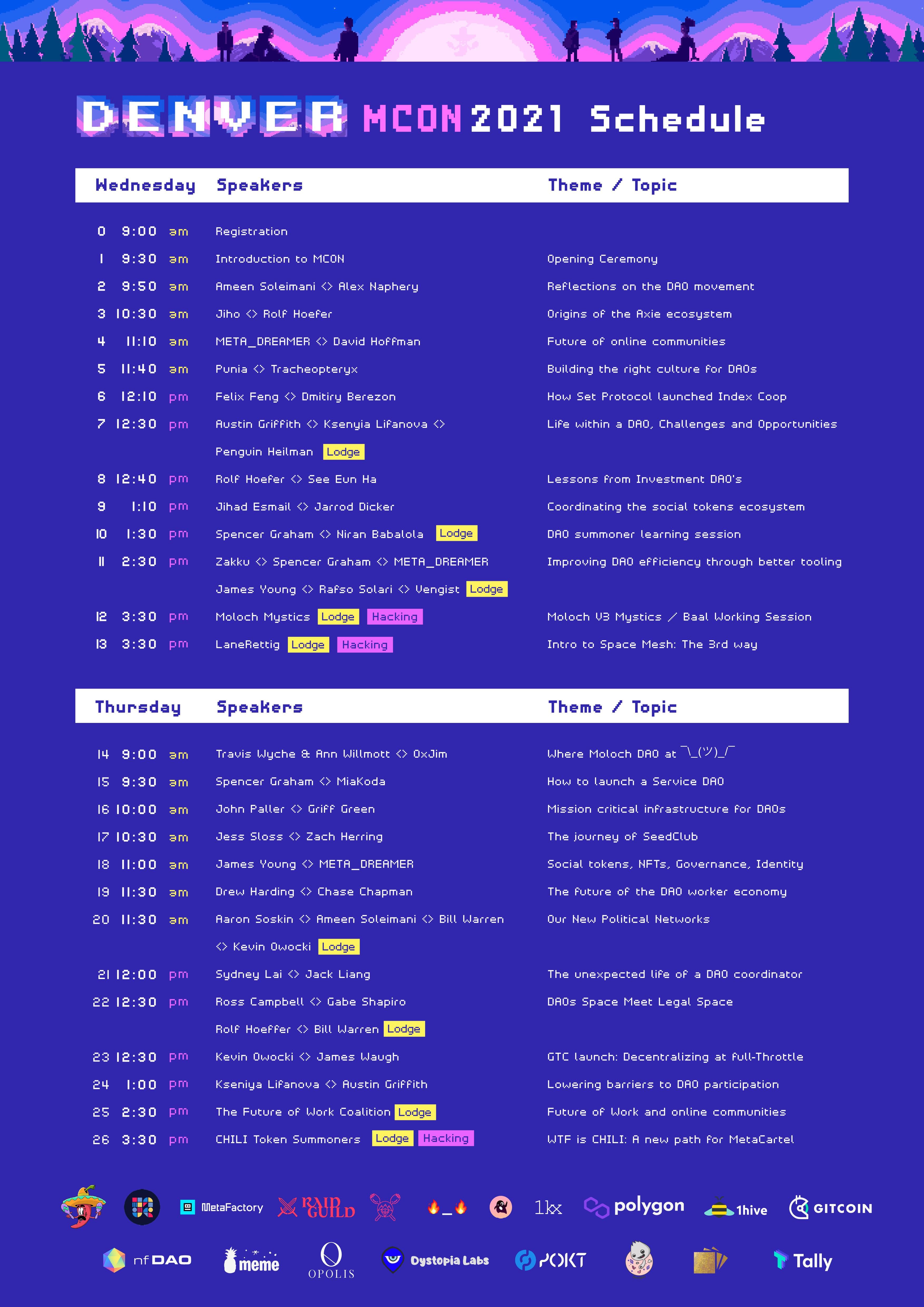 MCON 2021 Event Schedule